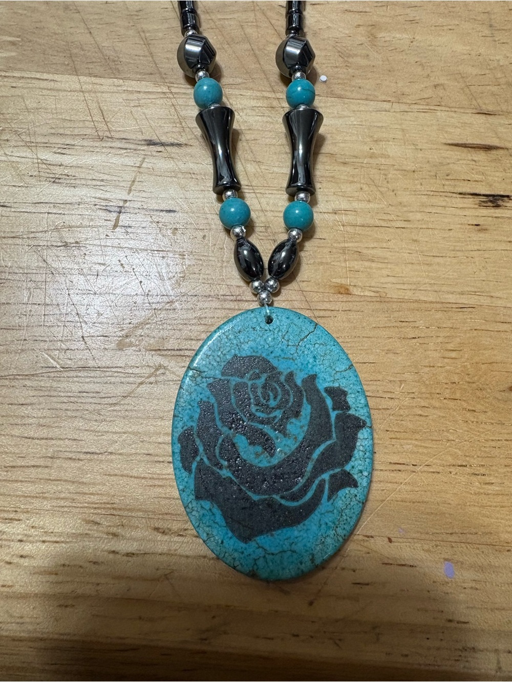 N3 - Native American Howlite and Hematite Pendant